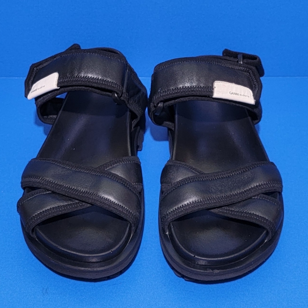 GANNI UTILITY HIKING WOMEN'S Black Leather Sandals Size EU 39 -US 9